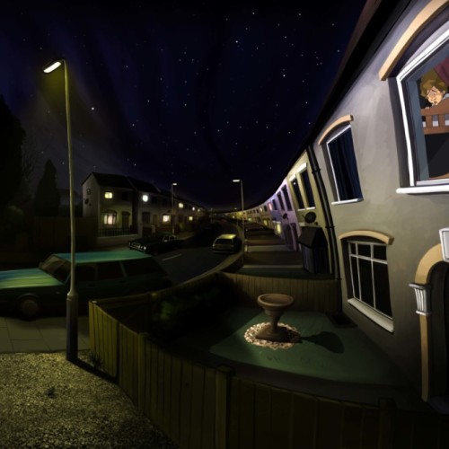 Winding street concept art animation background illustration by animator David Lewis